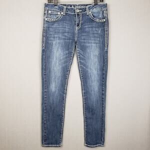 LA Idos Size 11 Embroidered Flap Pocket Skinny Jeans Distressed‎ Cowgirl Glam